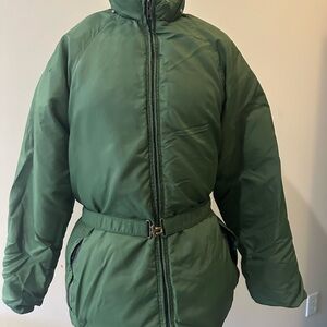 Vintage Belted Puffer Jacket with High Neck